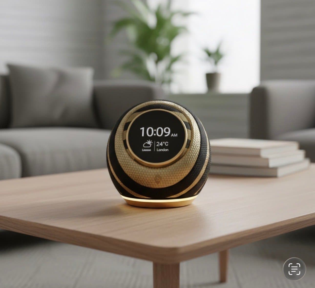 The QueenBee hub on a living-room table